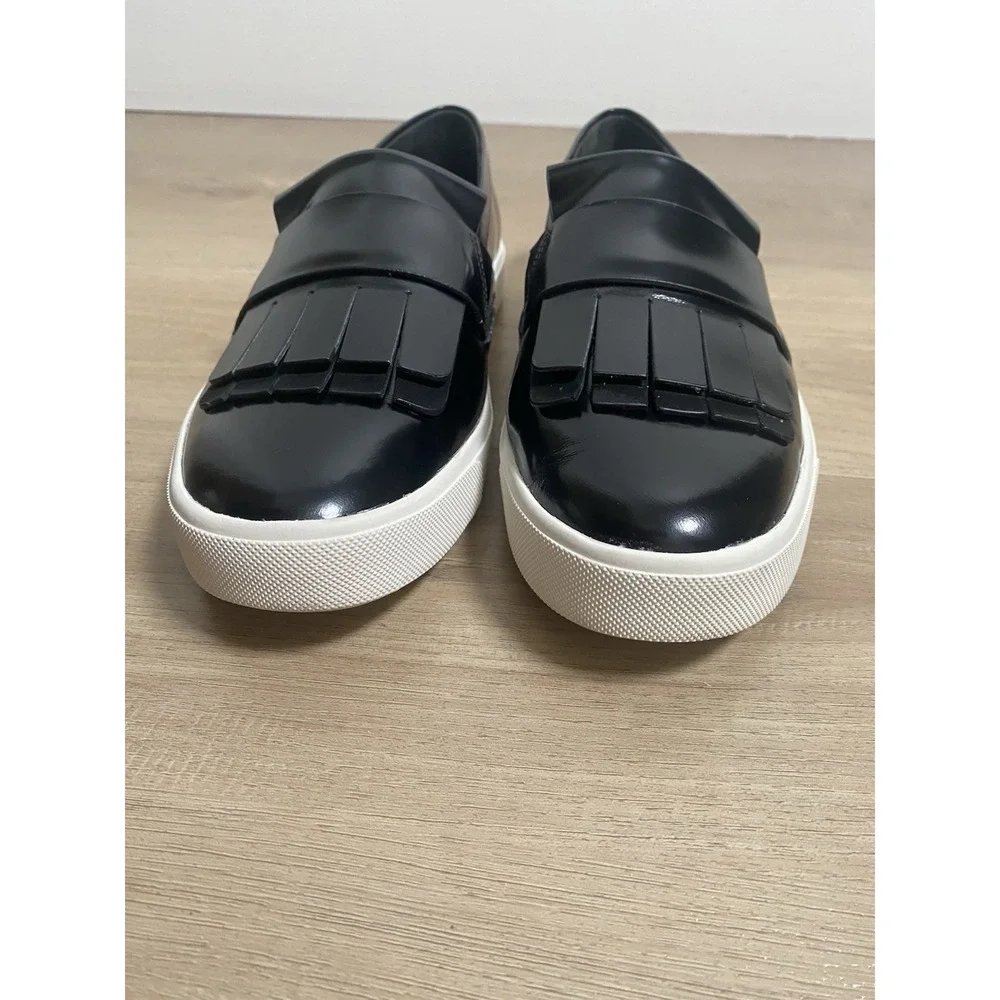 Vince Women's Coventry Black Patent Leather Slip On Kiltie Loafers Shoes Size 6‎